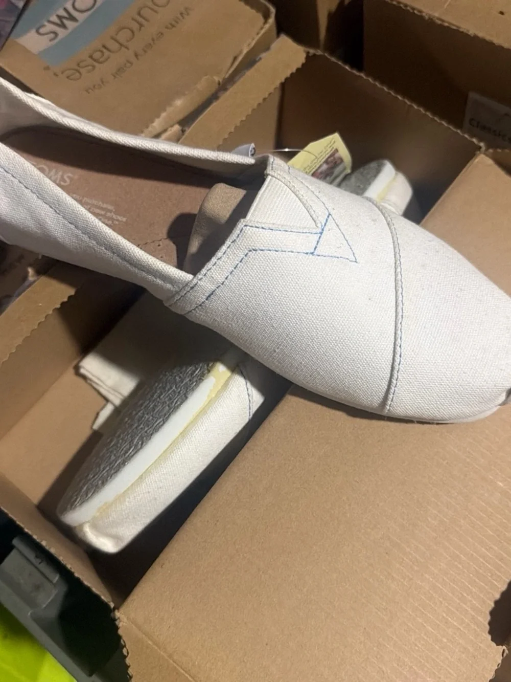 Toms Kids White Canvas Slip-On Moccasins